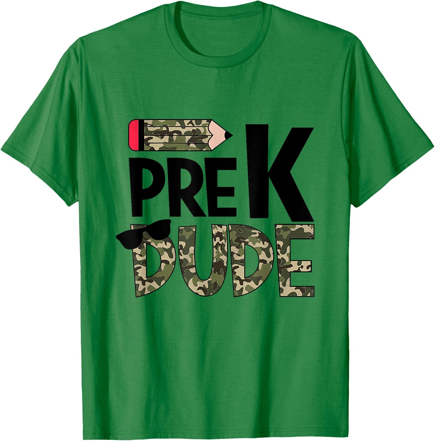 Back To School Pre-K Dude Camouflage Funny Teacher Kid T-Shirt - T-Shirt | Irish Green