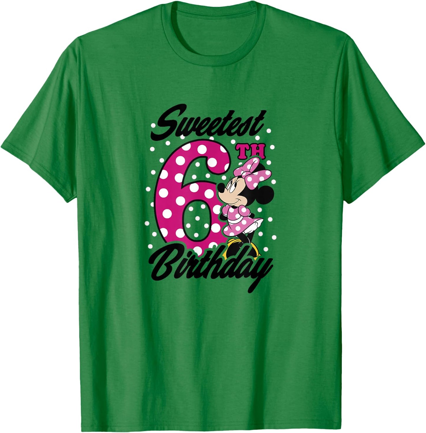 Disney Minnie Mouse Pink Polka Dot Sweetest 6th Birthday Small T-Shirt - T-Shirt | Irish Green