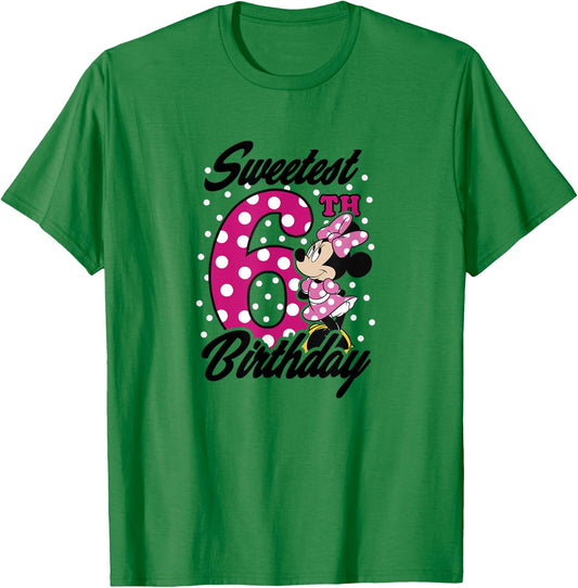 Disney Minnie Mouse Pink Polka Dot Sweetest 6th Birthday Small T-Shirt - T-Shirt | Irish Green