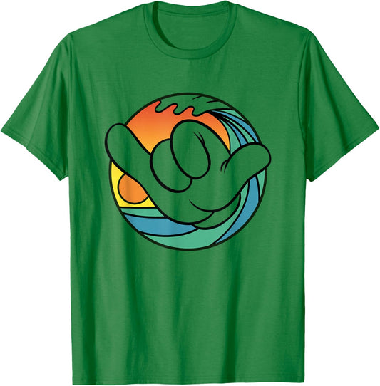 Disney Mickey And Friends Hand Shaka Sign Sunset Surf T-Shirt - T-Shirt | Irish Green