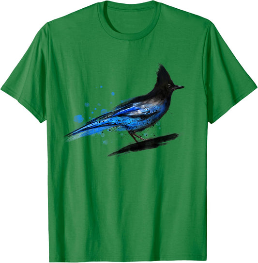 Watercolor blue stellar jay bird artistic animal watercolour T-Shirt - T-Shirt | Irish Green