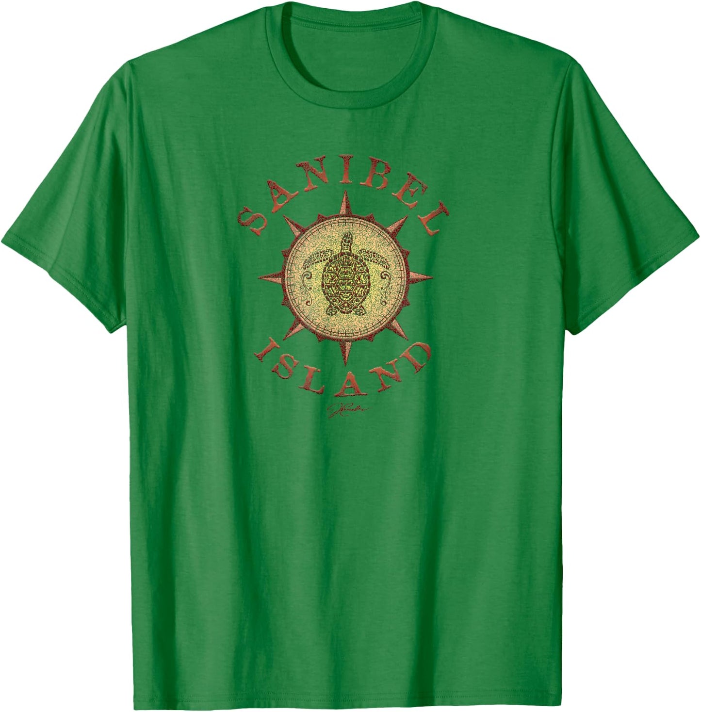 JCombs: Sanibel Island, FL, Sea Turtle on Windrose T-Shirt - T-Shirt | Irish Green