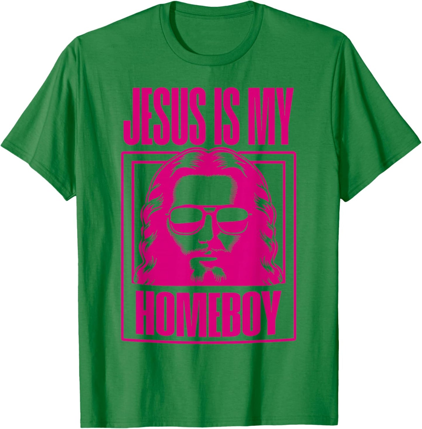 Cool Christian Faith Apparel Jesus Is My Homeboy -Adult Christian Theme Blue Small Modern Printed Round Neck Short Sleeve T-Shirt - T-Shirt | Irish Green