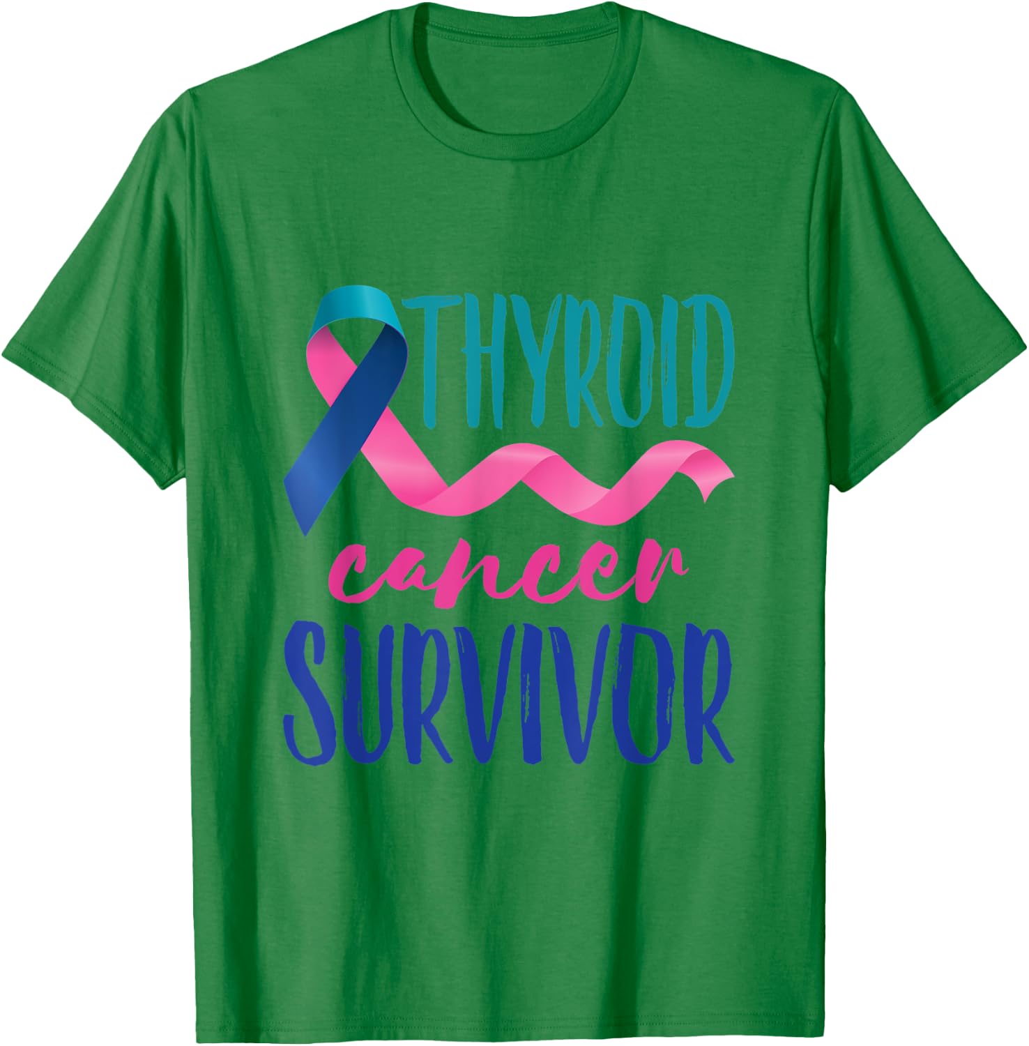 Thyroid Cancer Survivor Awareness Ribbon Teal Blue Pink T-Shirt - T-Shirt | Irish Green