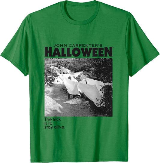 Halloween Michael Myers Standing by Clothes Line T-Shirt - T-Shirt | Irish Green
