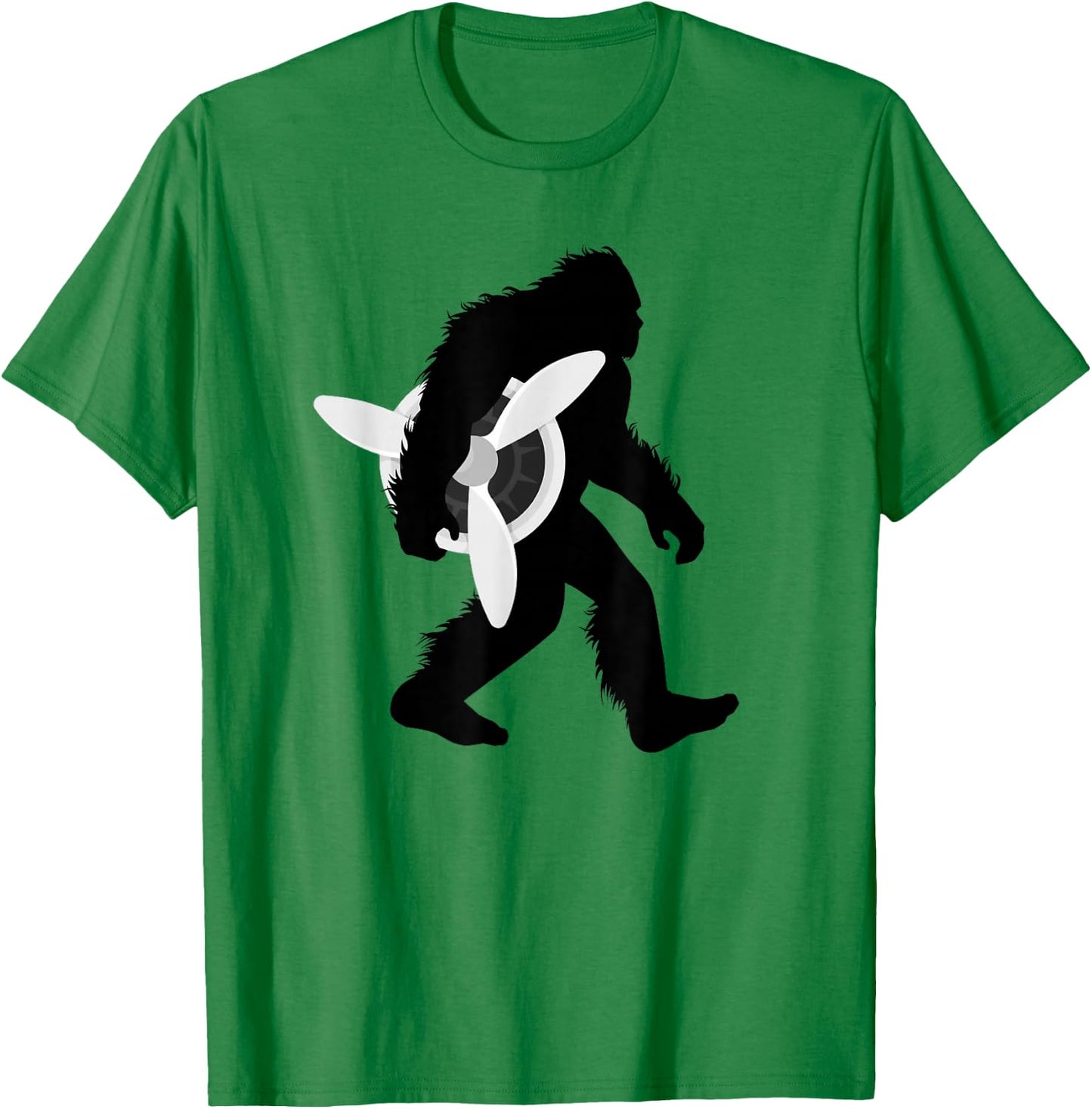 Bigfoot Carrying Airplane Propeller Sasquatch Pilot T-Shirt - T-Shirt | Irish Green