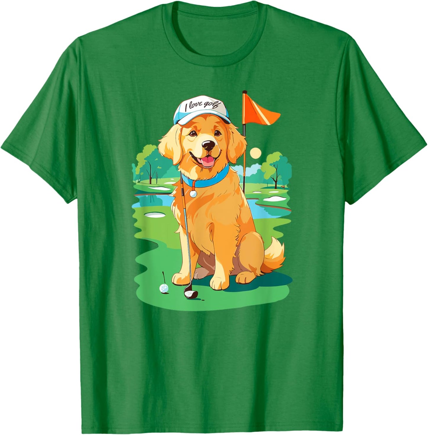 Golf Player Lover Golden Retriever T-Shirt - T-Shirt | Irish Green