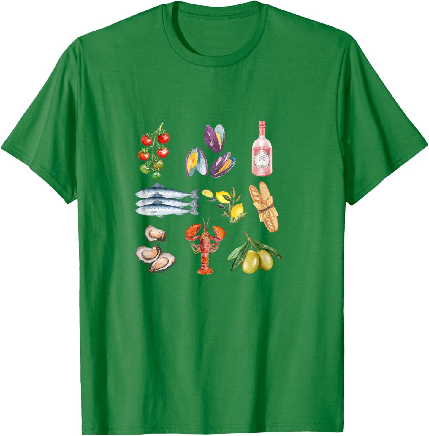 Italian Summer Scrapbook with seafood coastal Mediterranean Women Kids T-Shirt - T-Shirt | Irish Green