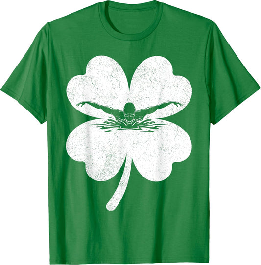 Swimming St Patrick Day Lucky Shamrock Swimmer Boys Girls T-Shirt - T-Shirt | Irish Green