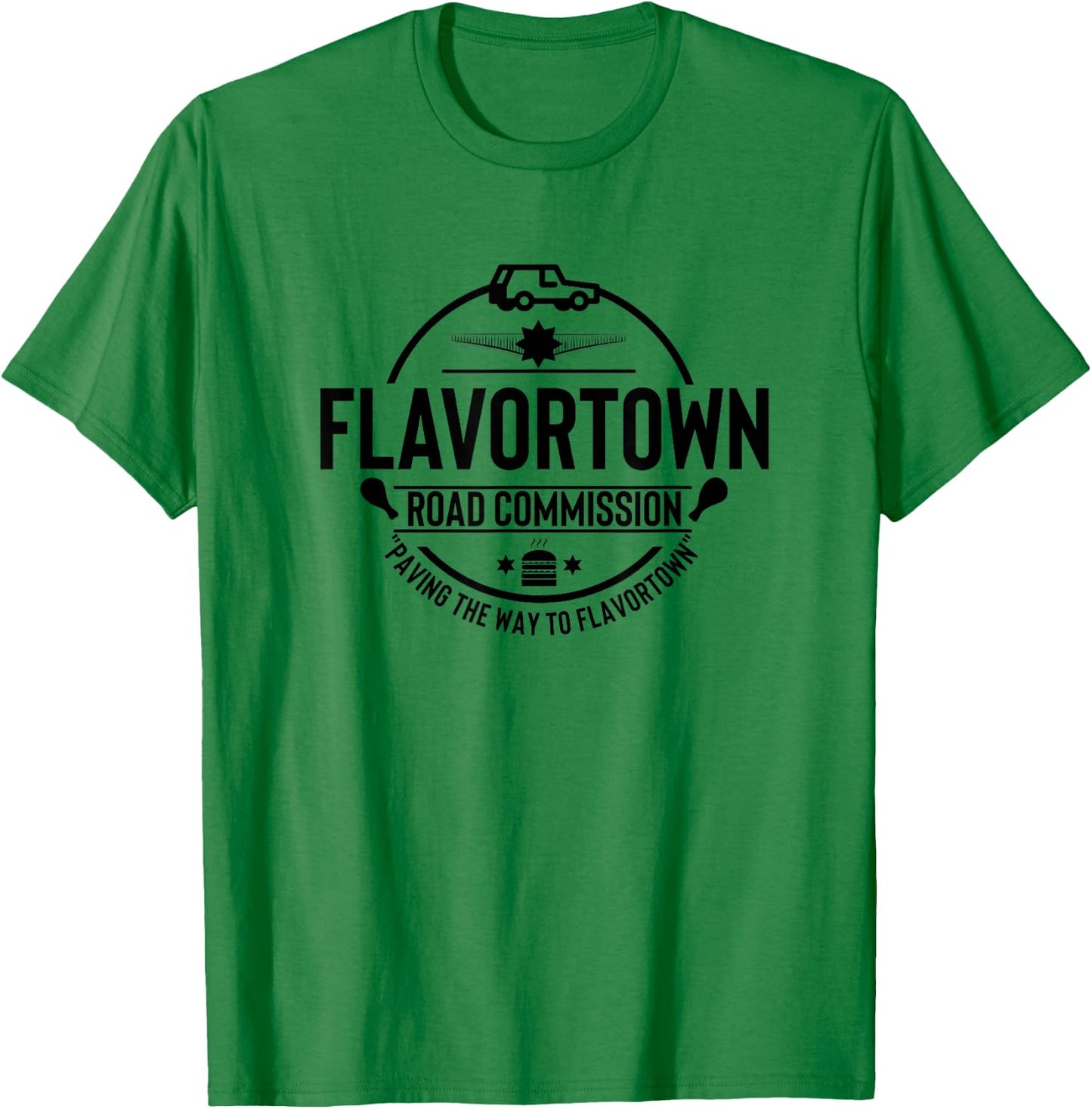 Flavortown Men And Women Foodies Gift Flavortown Road Commission Foodie American Fast Food BBQ T-Shirt - T-Shirt | Irish Green