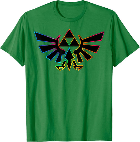 The Legend of Zelda Rainbow Neon Outline Hyrule Symbol T-Shirt - T-Shirt | Irish Green