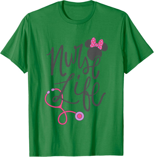 Disney Minnie Mouse Nurse Life Big Chest Text Logo T-Shirt - T-Shirt | Irish Green