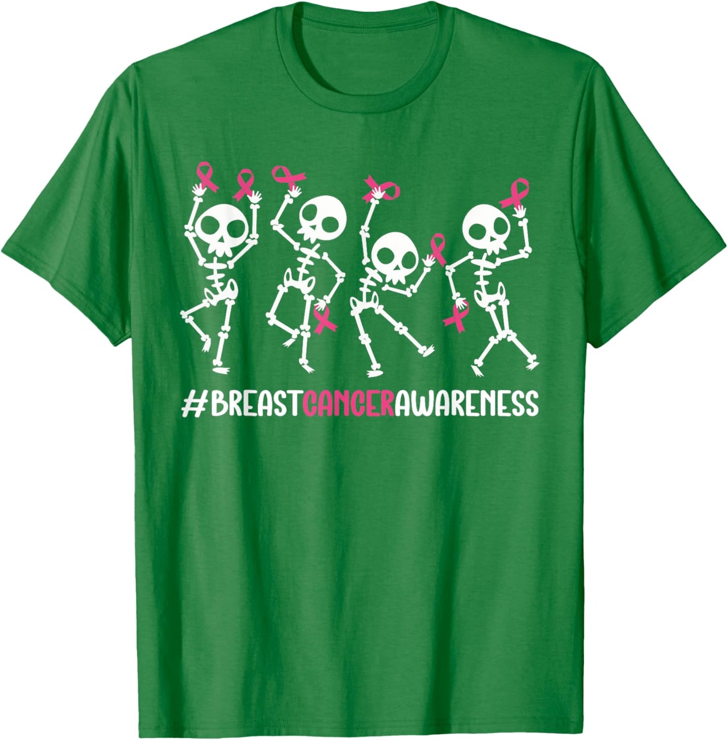 Pink Ribbon Breast Cancer Awareness Skeleton Women Men Kids T-Shirt - T-Shirt | Irish Green