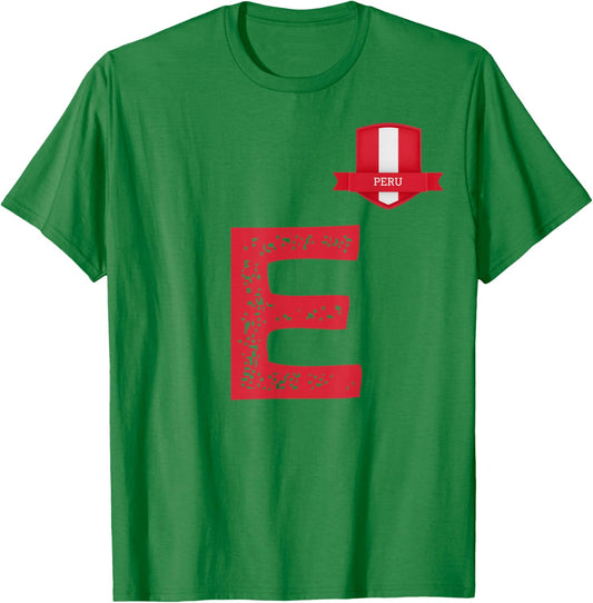 Peru Human Flag Letter E Peru T-Shirt - T-Shirt | Irish Green