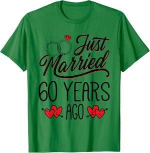 Just Married 60 Years Ago Funny Couple 60th Anniversary T-Shirt - T-Shirt | Irish Green