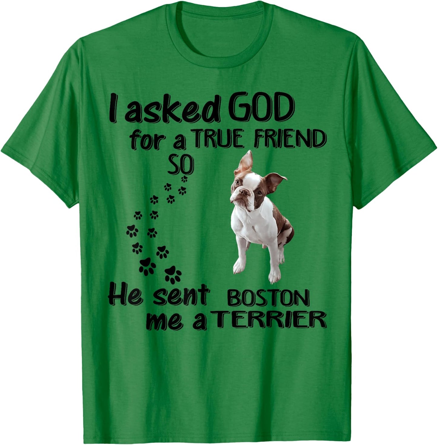 I Asked God For True Friend So He Sent Boston Terrier T-Shirt - T-Shirt | Irish Green