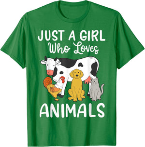 Cow Dog Chicken Cat Just a Girl Who Loves Animals T-Shirt - T-Shirt | Irish Green
