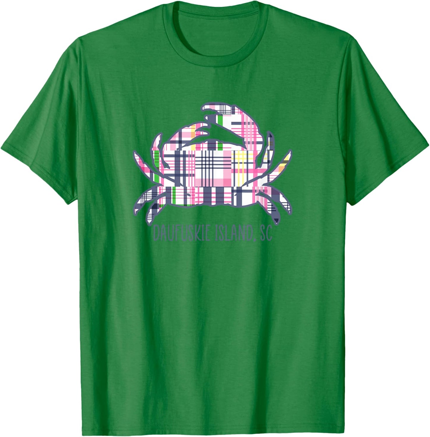 Daufuskie Island South Carolina Vacation Madras Plaid Crab T-Shirt - T-Shirt | Irish Green