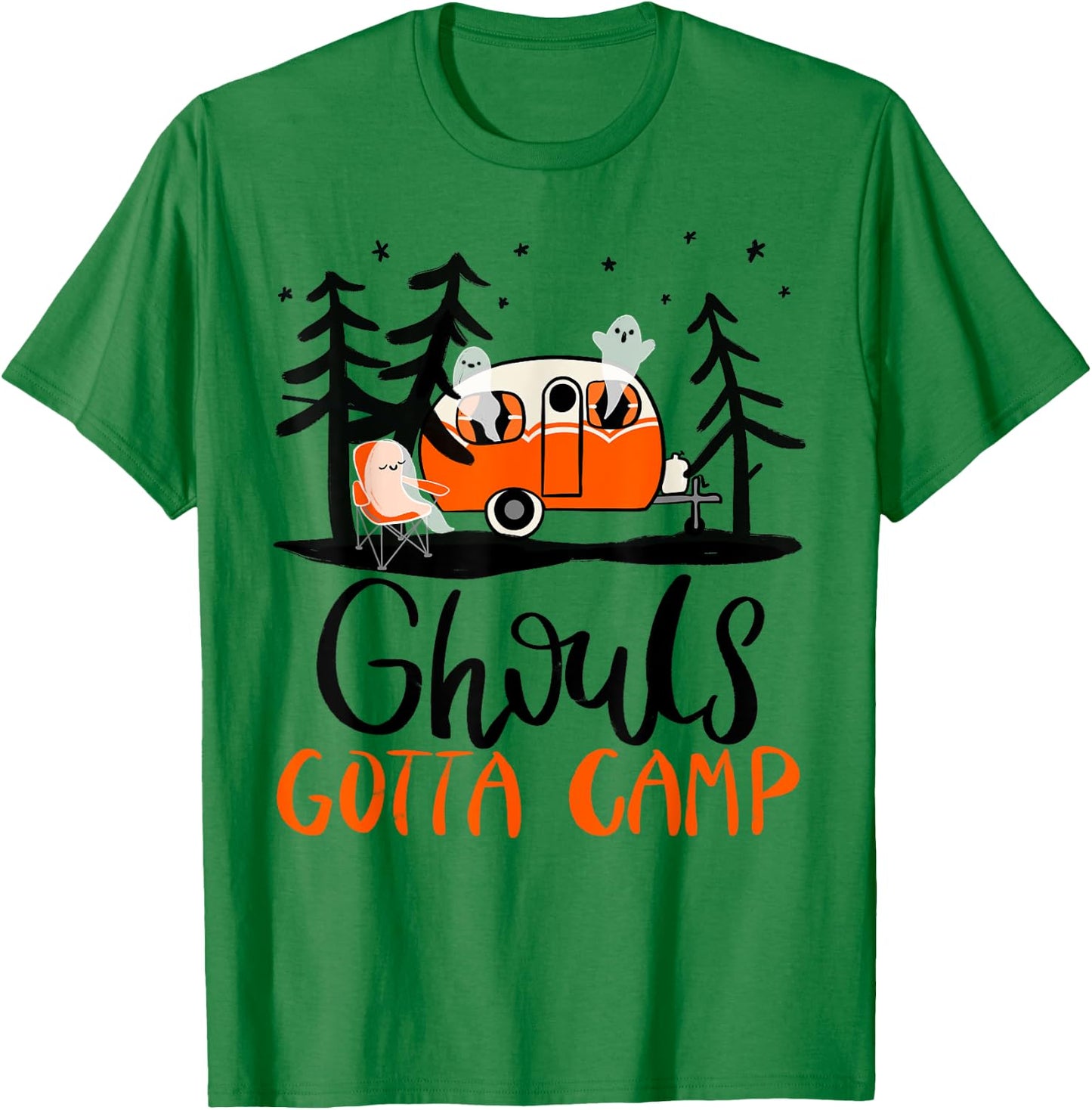 Ghouls Gotta Camp | Funny Punny Halloween Ghost RV Camping T-Shirt - T-Shirt | Irish Green