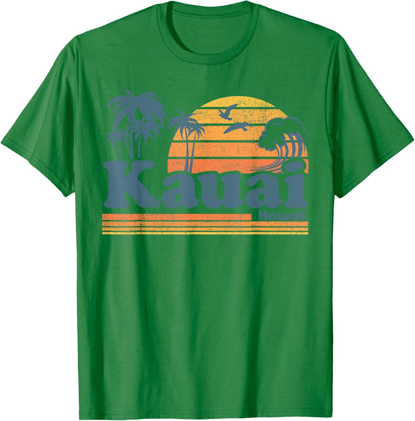 Kauai Hawaii Vintage Beach Summer Surfing 70s Retro Hawaiian T-Shirt - T-Shirt | Irish Green