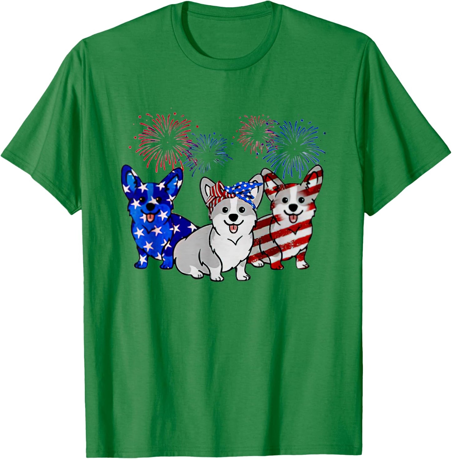 Corgi American Flag Firework Independence Day T-Shirt - T-Shirt | Irish Green