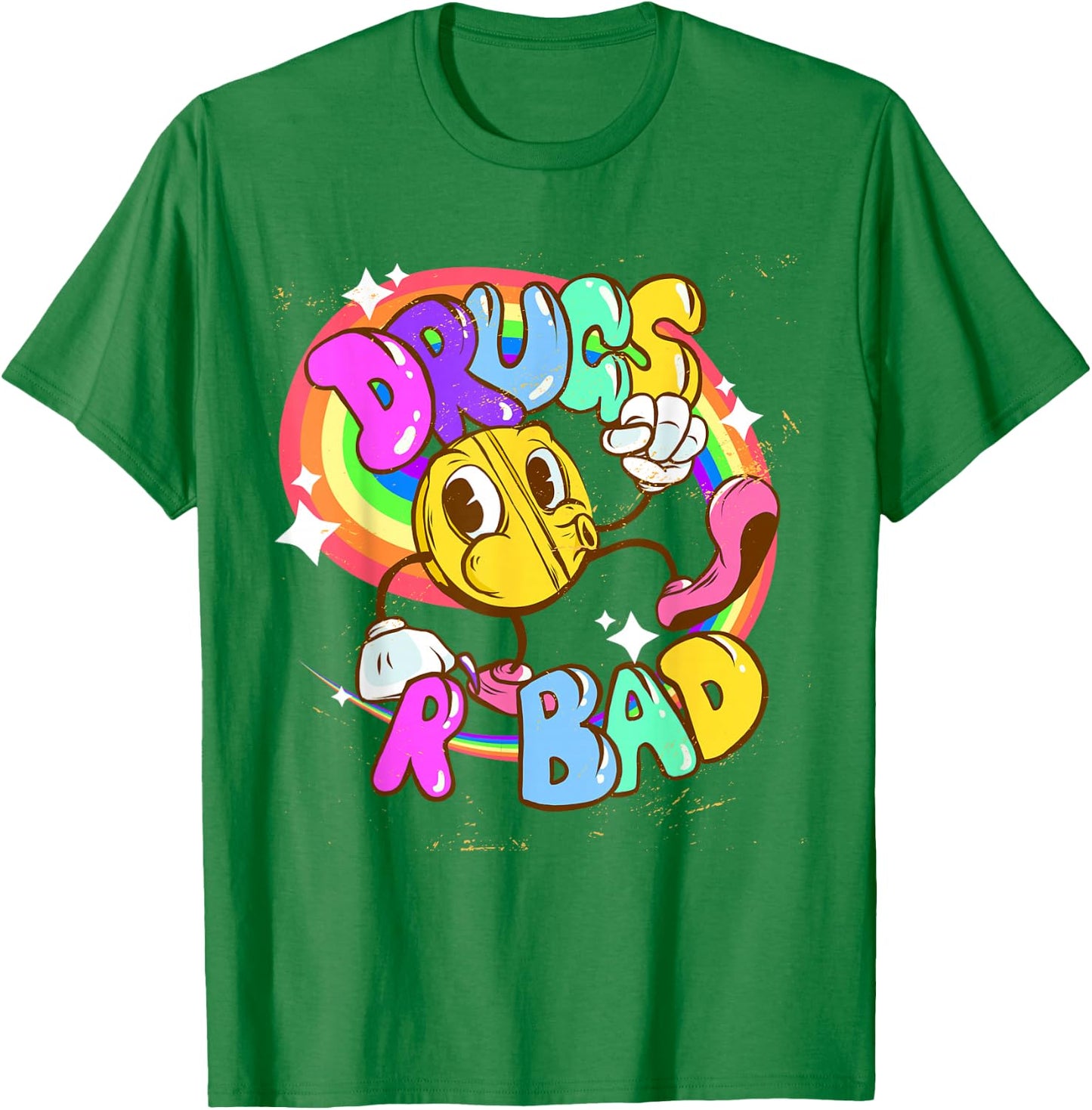 Funny Rave EDM Raver Drugs R Bad - -Adults, Yellow, X-Small, Short Sleeve T-Shirt - T-Shirt | Irish Green