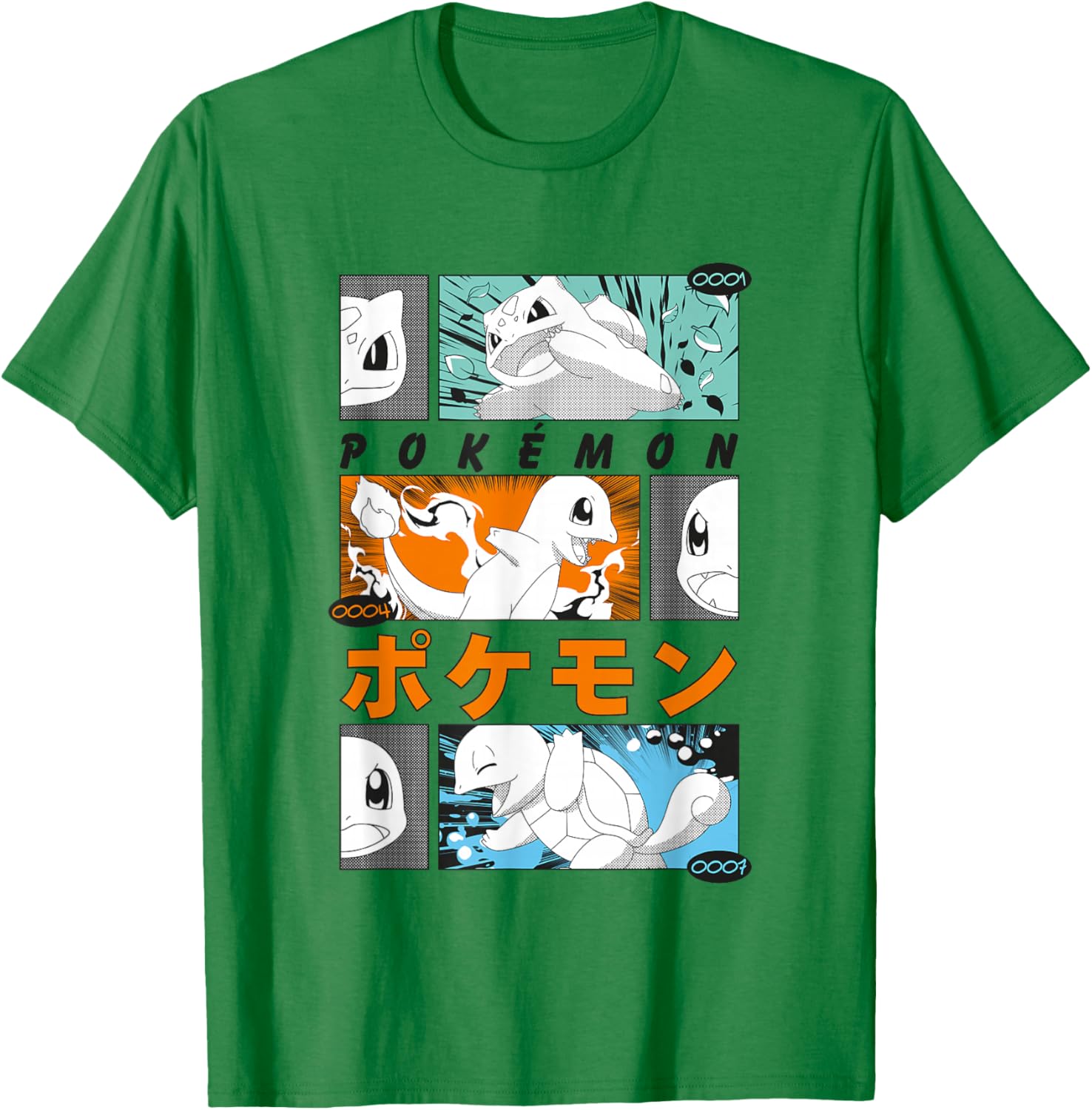 Pokémon Kanto Starters Vintage Manga Action Panels T-Shirt - T-Shirt | Irish Green