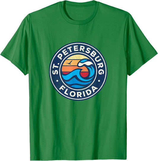 St. Petersburg Florida FL Vintage Nautical Waves Design T-Shirt - T-Shirt | Irish Green
