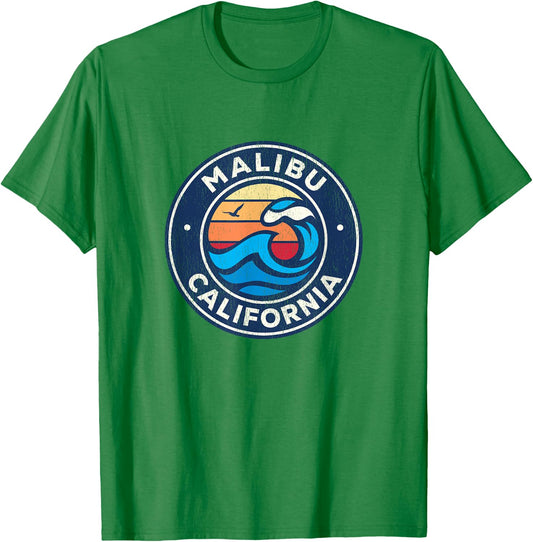 Malibu California CA Vintage Nautical Waves Design T-Shirt - T-Shirt | Irish Green