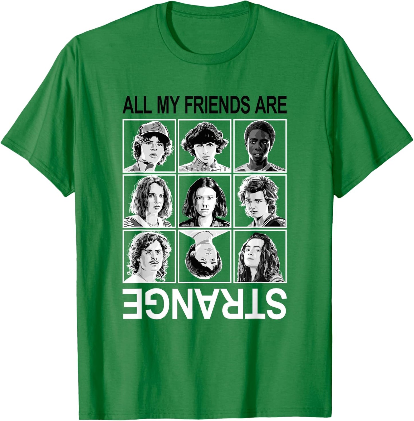 Stranger Things All My Friends are Strange Group Shot Panels T-Shirt - T-Shirt | Irish Green