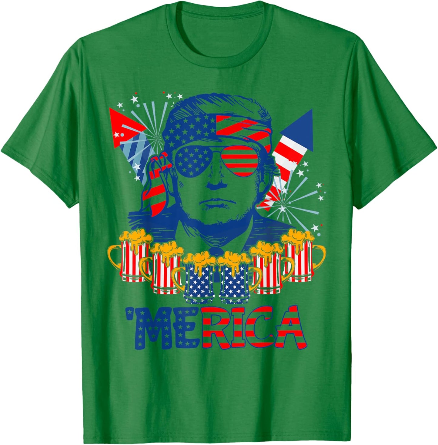 'MERICA TRUMP Drink Beer 4th Of July American Flag Fireworks Men T-Shirt - T-Shirt | Irish Green