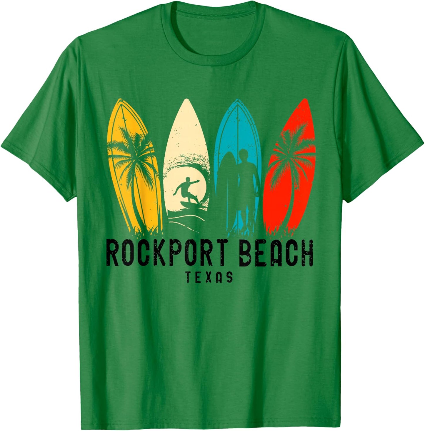 Vintage Rockport Beach Texas Surfboarder T-Shirt - T-Shirt | Irish Green