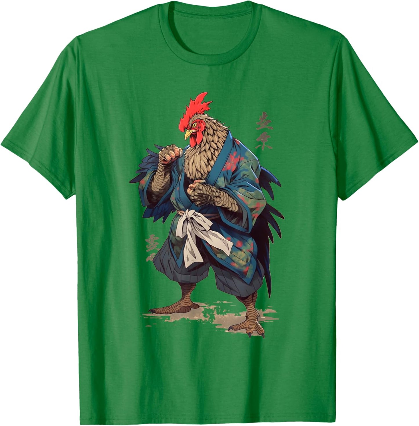 Japanese Traditional Ink Rooster Samurai Art Chicken Warrior T-Shirt - T-Shirt | Irish Green
