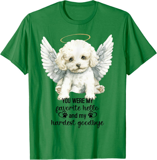 Bichon Frise Dog Memorial Angel Paw Prints Wings Goodbye T-Shirt - T-Shirt | Irish Green