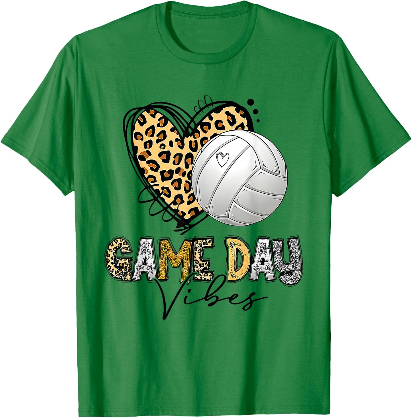 Volleyball Game Day Vibes Sport Heart Leopard Print Women T-Shirt - T-Shirt | Irish Green