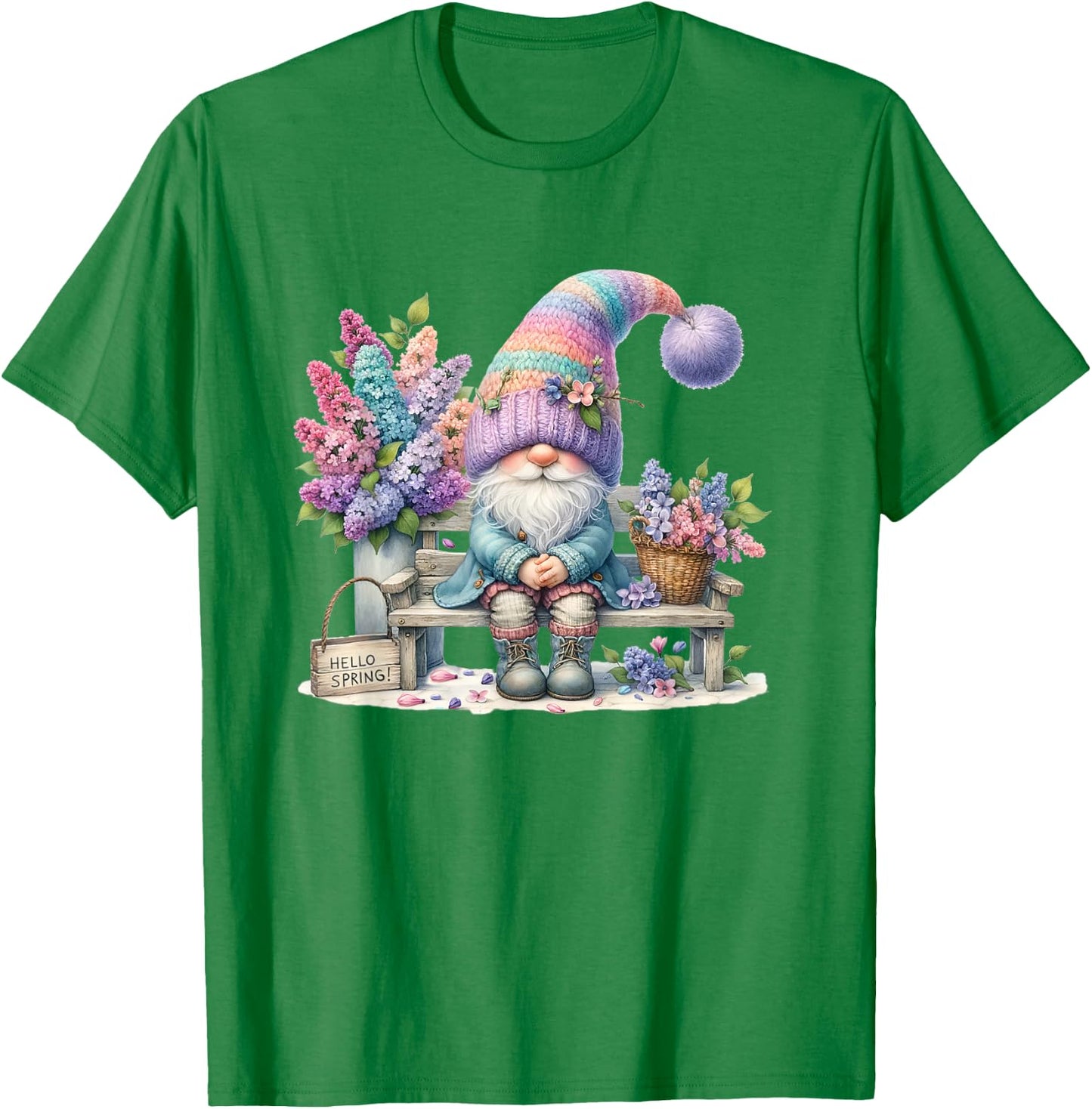 Cute Gnome For Girls Lilac Lavender Decor Hello Spring T-Shirt - T-Shirt | Irish Green