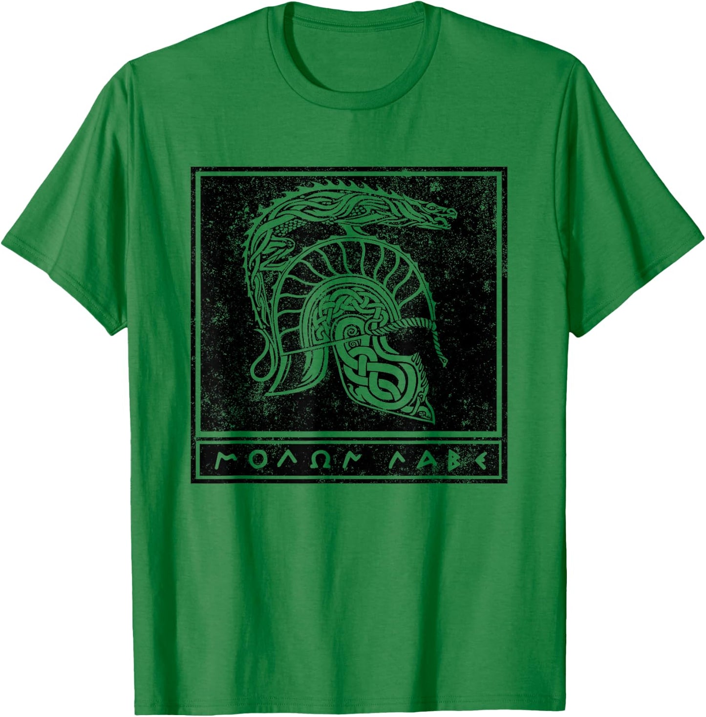 Distressed Molon Labe Celtic Tribal Spartan Warrior Helmet T-Shirt - T-Shirt | Irish Green