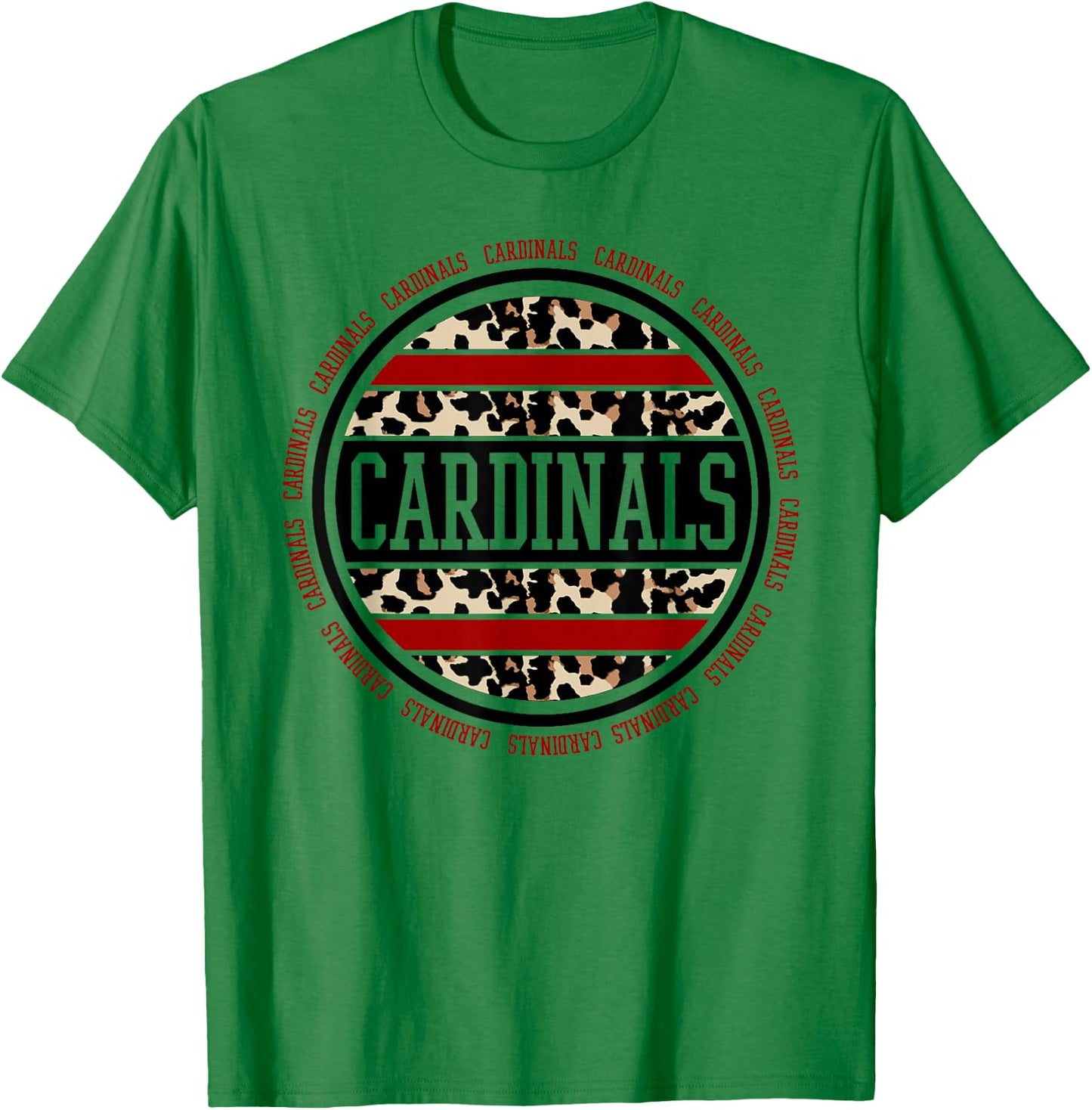 Cardinals School Spirit Leopard Print Teacher Gift T-Shirt - T-Shirt | Irish Green