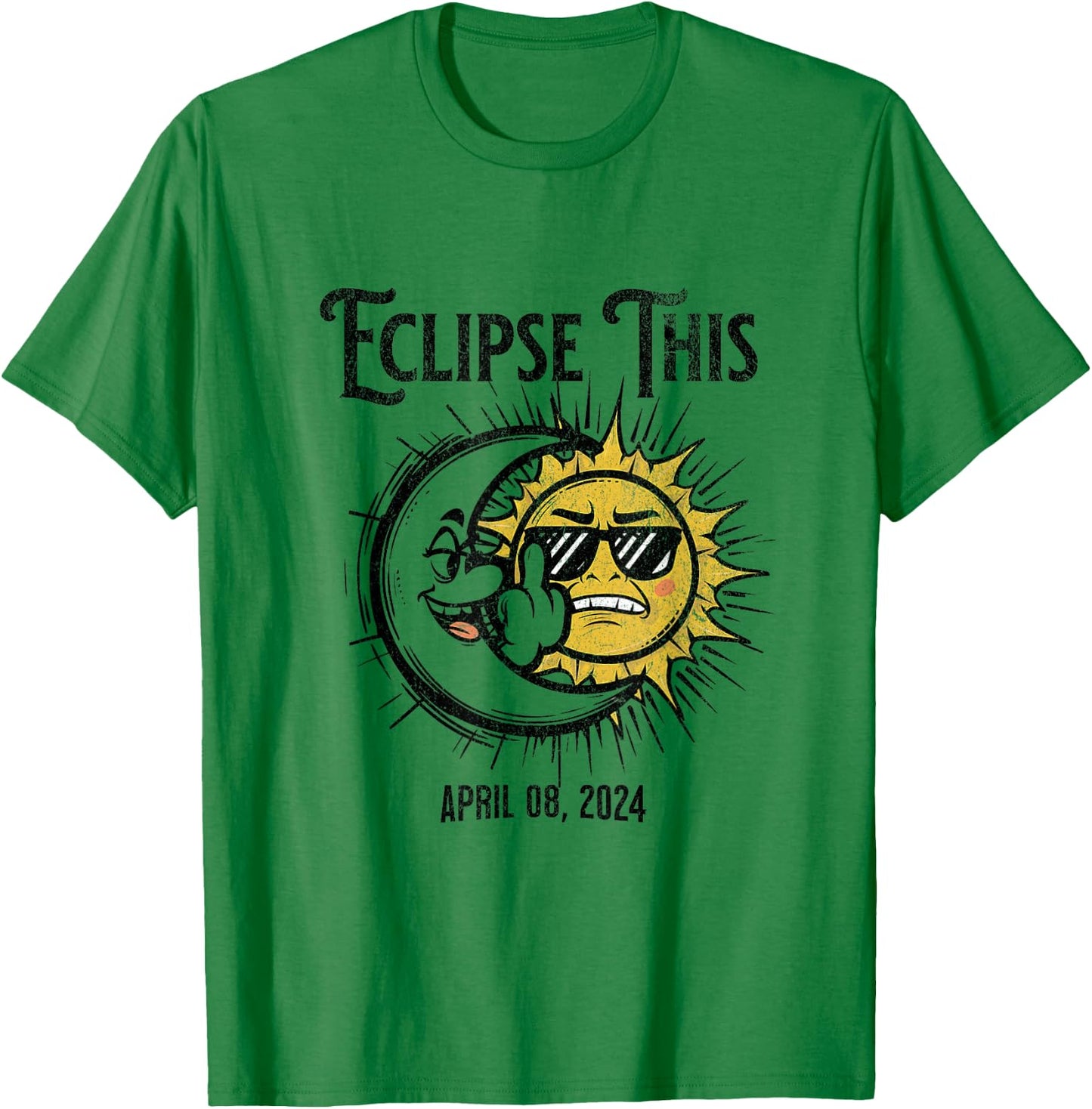 Funny Solar Eclipse 2024 Distressed T-Shirt - T-Shirt | Irish Green