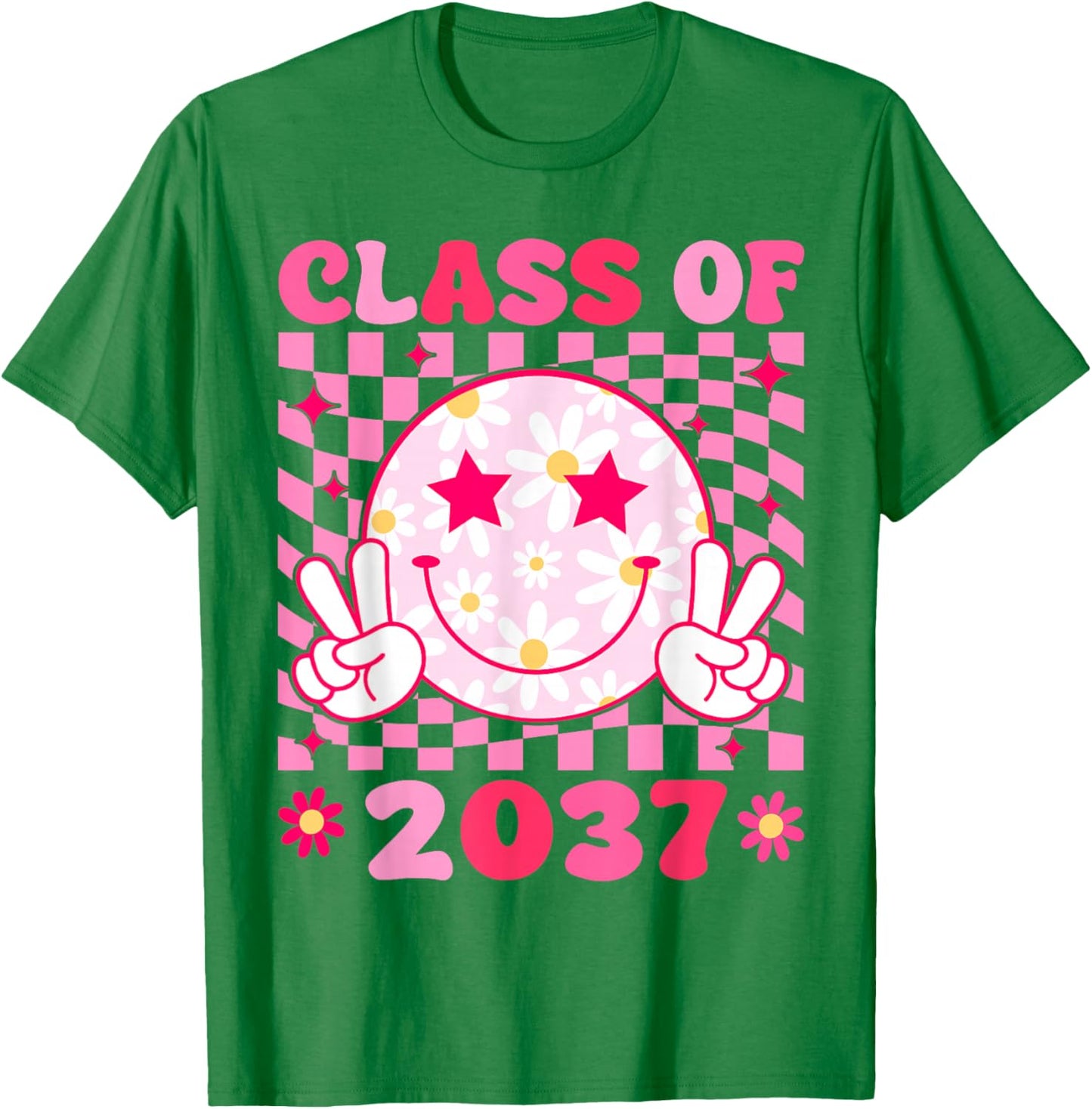 Groovy Class of 2037 Grow With Me Smile Face Back To School T-Shirt - T-Shirt | Irish Green