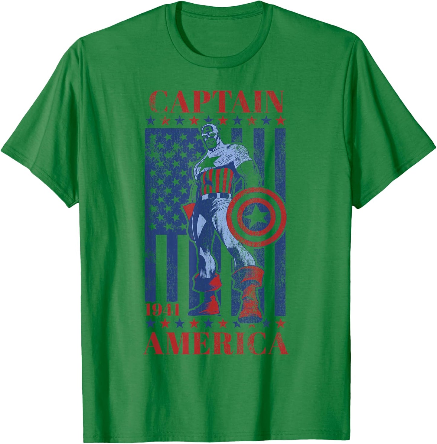 Marvel Captain America 1944 American Flag Faded Portrait T-Shirt - T-Shirt | Irish Green