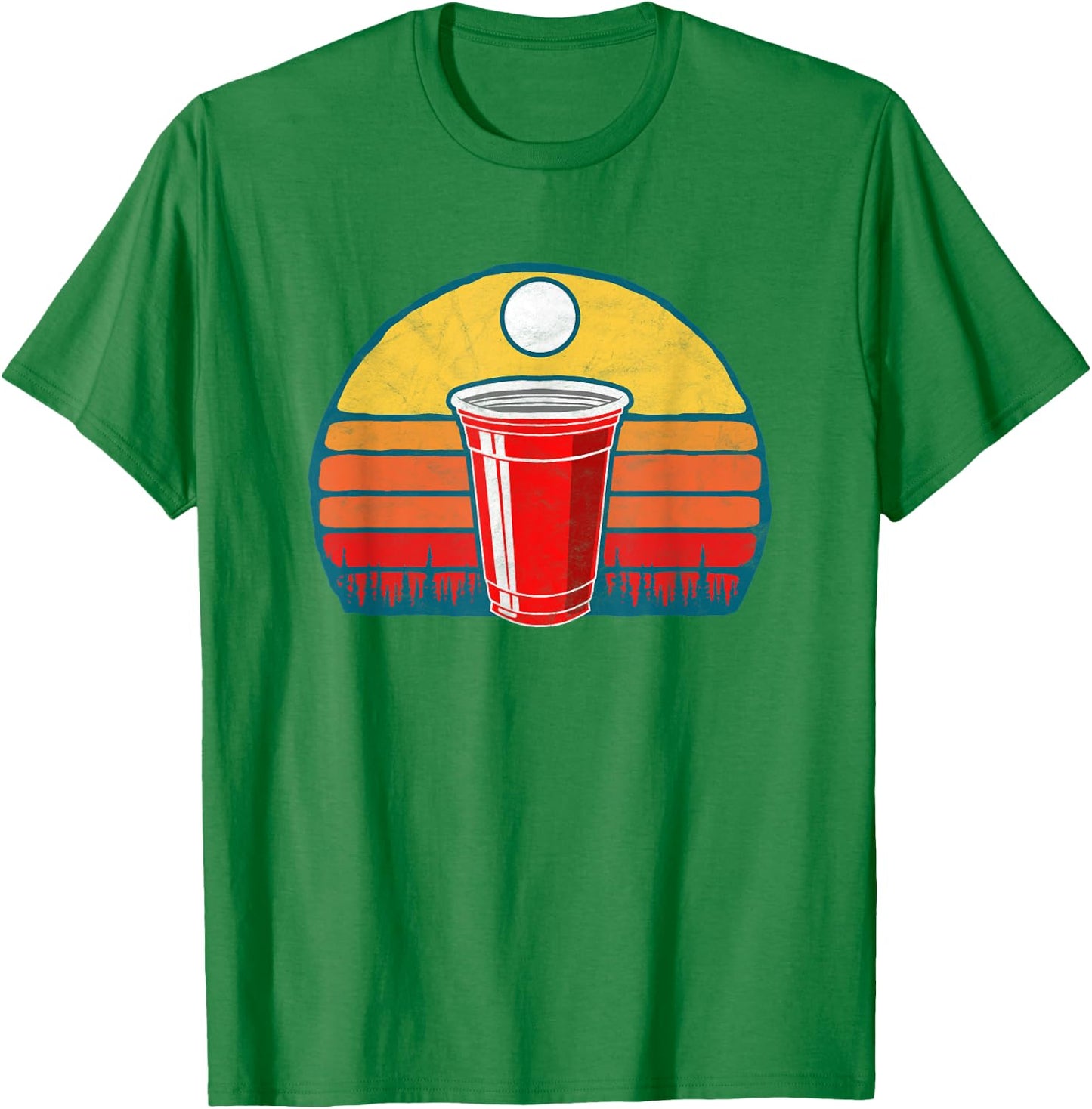 Vintage Red Plastic Cup & Beer Pong Ball Funny Minimalist T-Shirt - T-Shirt | Irish Green