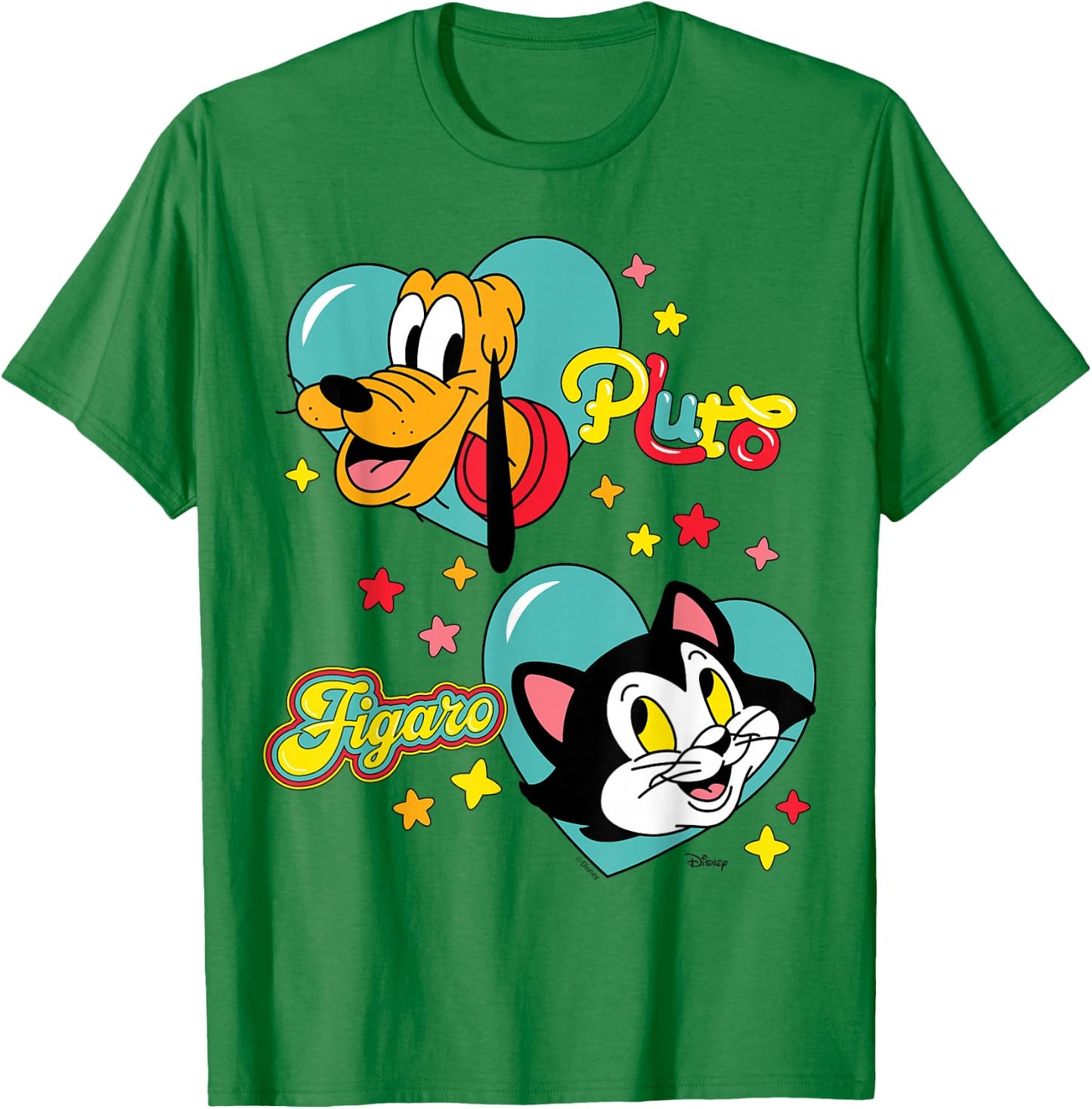 Pluto And Figaro Hearts And Stars T-Shirt - T-Shirt | Irish Green