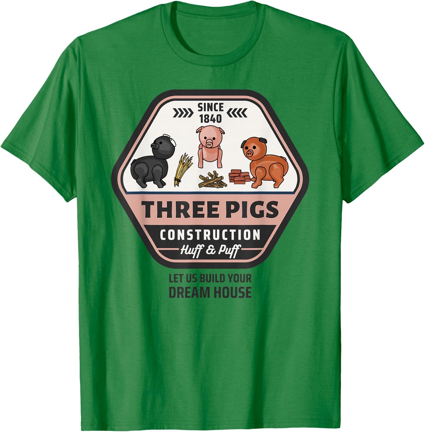 Three Pigs Construction Co. Logo T-Shirt - T-Shirt | Irish Green