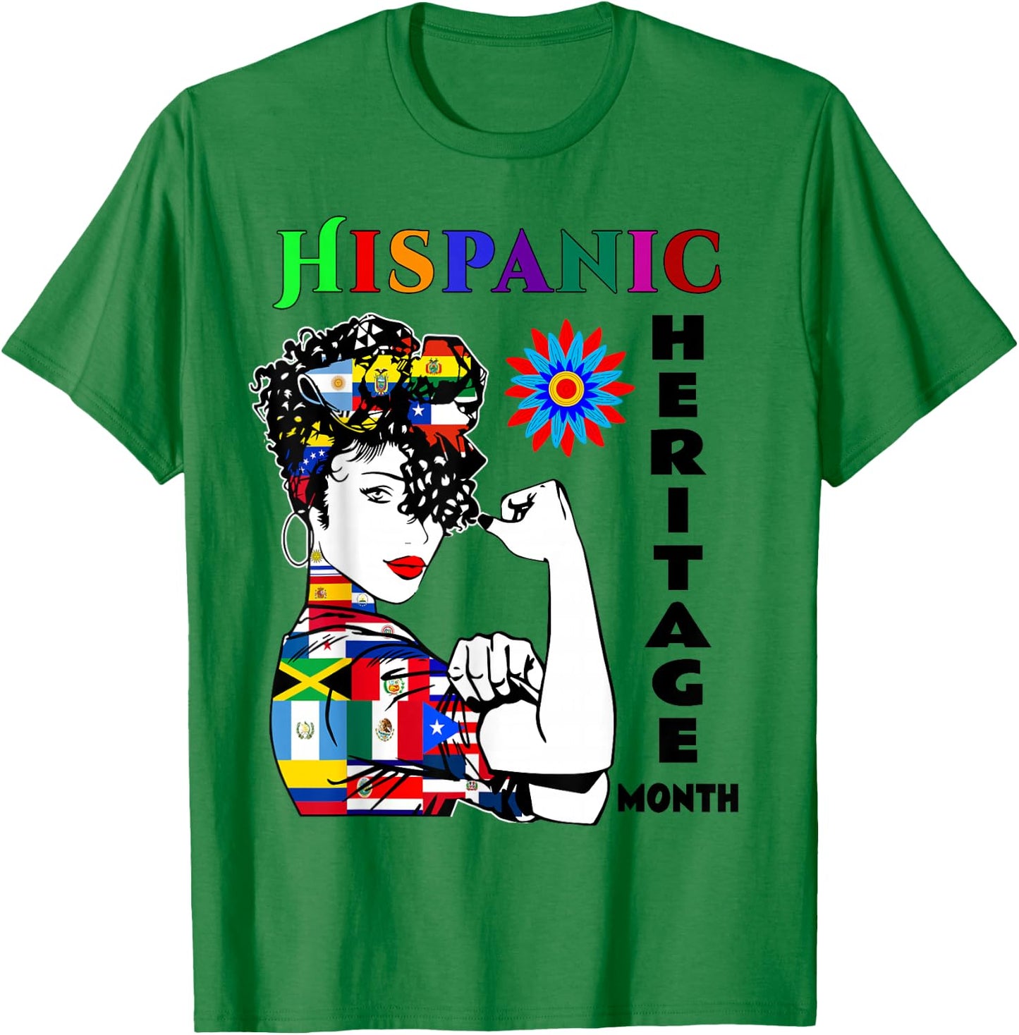Hispanic Heritage Month Woman Latino Countries Flag T-Shirt - T-Shirt | Irish Green