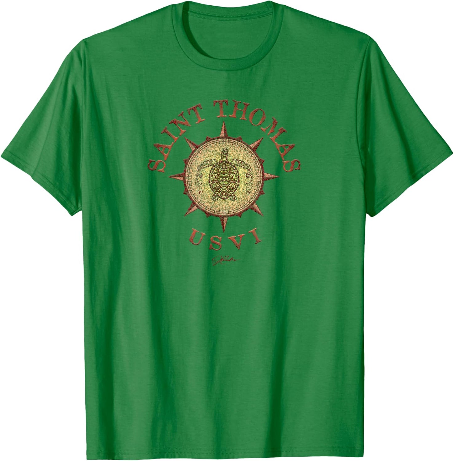 JCombs: Saint Thomas, USVI, Sea Turtle on Windrose T-Shirt - T-Shirt | Irish Green