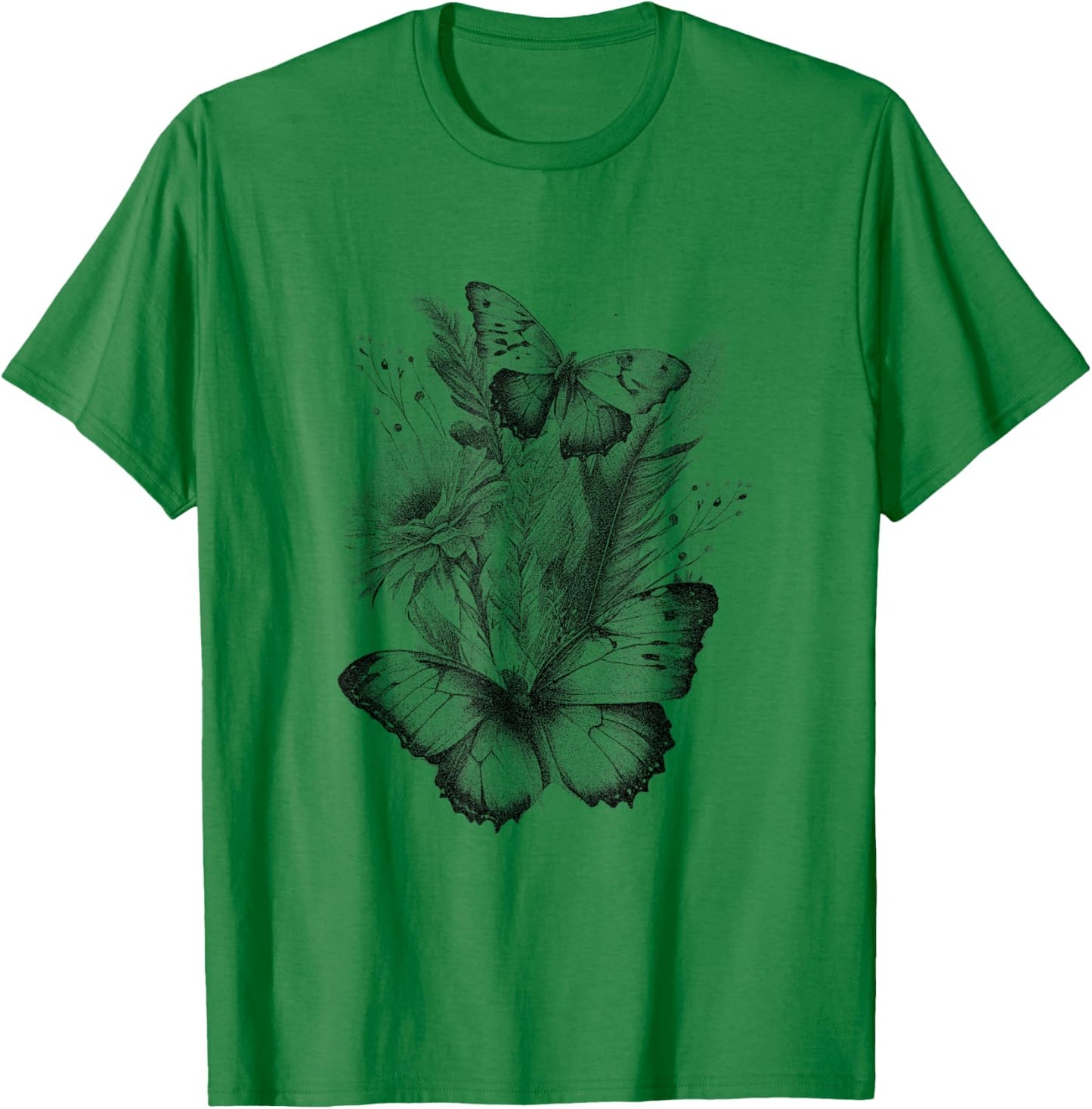 Wildflowers and Butterflies Vintage Floral Graphic T-Shirt - T-Shirt | Irish Green