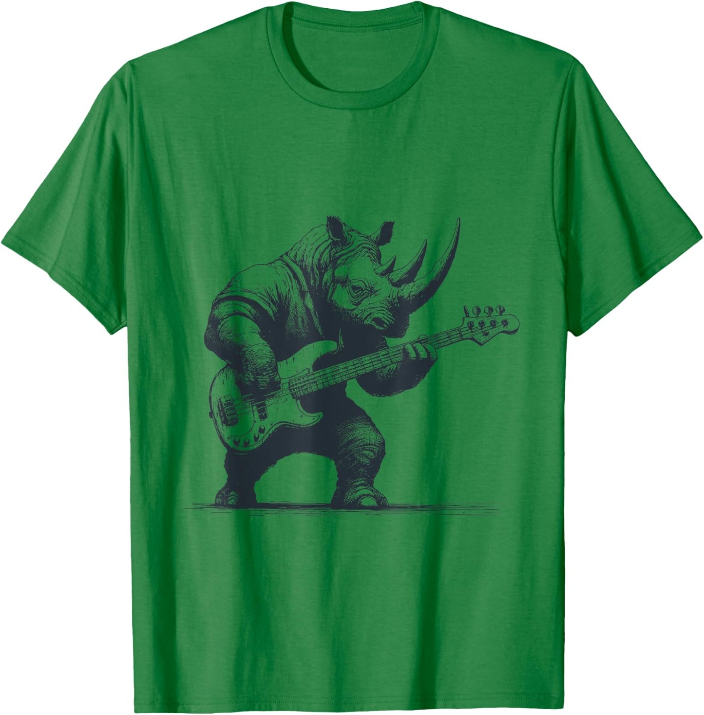 Rhino Funny Playing Bass Guitar Cute Rockin' Rhino T-Shirt - T-Shirt | Irish Green