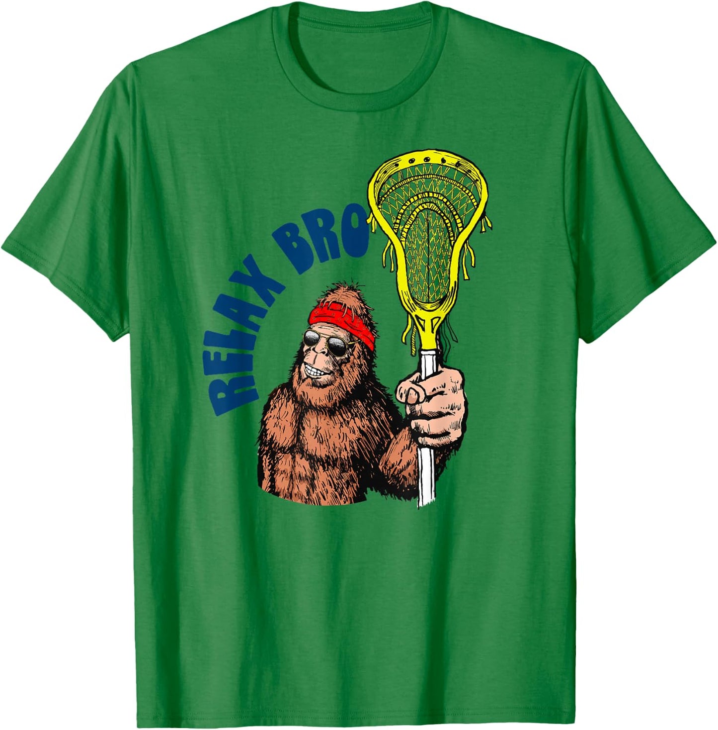 Relax Bro! Funny Sasquatch Lax Bigfoot Lacrosse Vintage 80s T-Shirt - T-Shirt | Irish Green