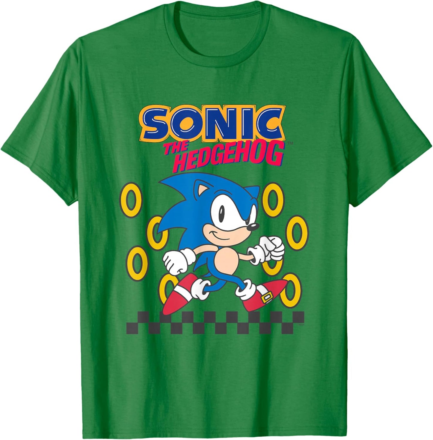 Sonic The Hedgehog Cute Run Through Golden Rings Retro T-Shirt - T-Shirt | Irish Green